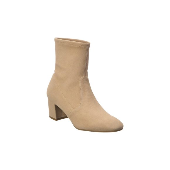 $650 Stuart Weitzman Siggy 60 Suede Bootie BEIGE SOCK BLOCK STRETCH 7.5 (PA4) - Picture 1 of 9